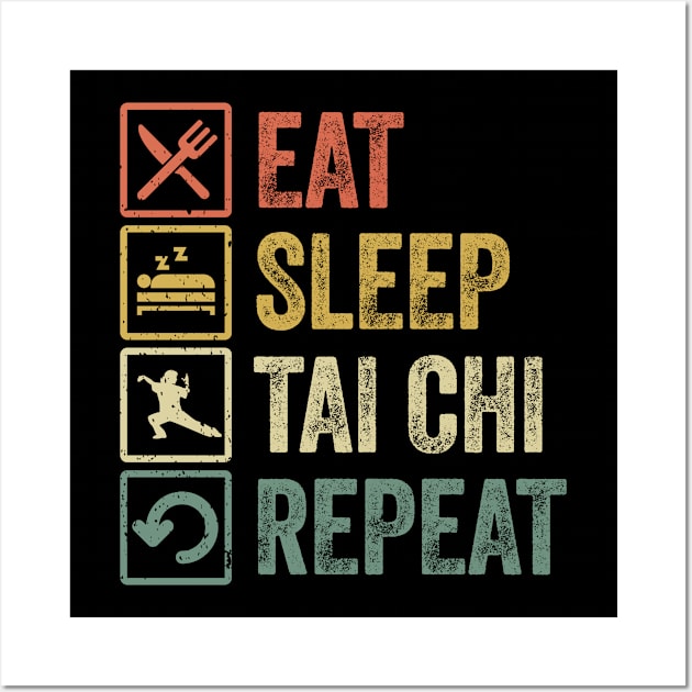 Funny eat sleep tai chi repeat retro vintage gift Wall Art by Lyume